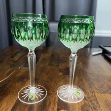 Vtg Pair of Waterford Crystal Clarendon Emerald Cut to Clear Wine Hock Glasses