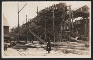 WA Aberdeen RARE RPPC 1910's LARGE WOODEN SHIP on WAYS at SHIPYARD No. 37