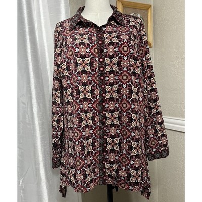 Vintage 80s Floral Print Shirt Sz 1X | Button Up Boho Blouse Long Sleeve Retro T