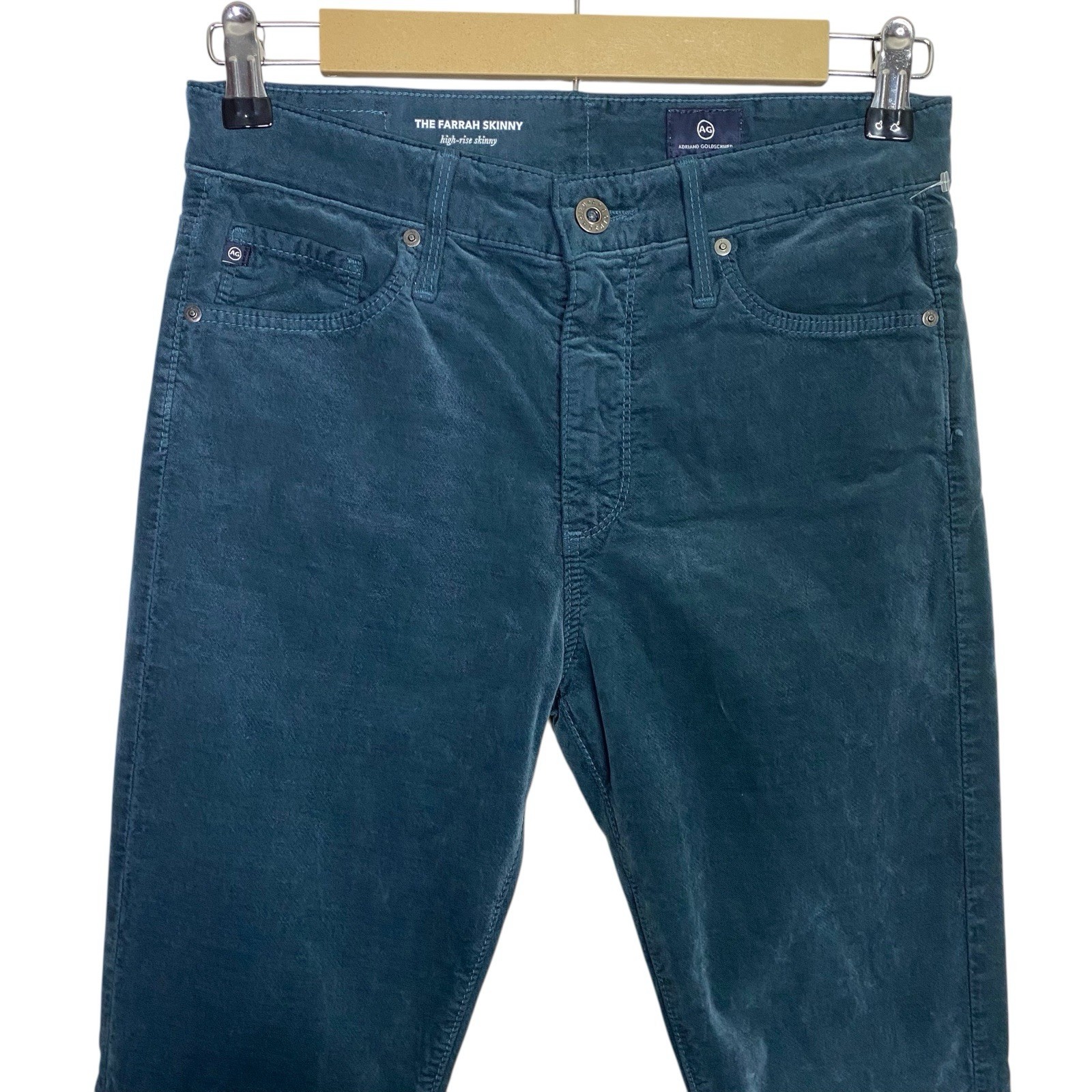 AG Adriano Goldschmied Velvet Pants Womens 27 Teal Farrah Skinny High Rise NEW thumbnail 5