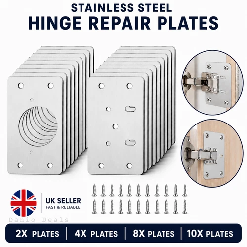 10X Cabinet Hinge Repair Plates Stainless Steel Cupboard Door Fixing Brackets UK