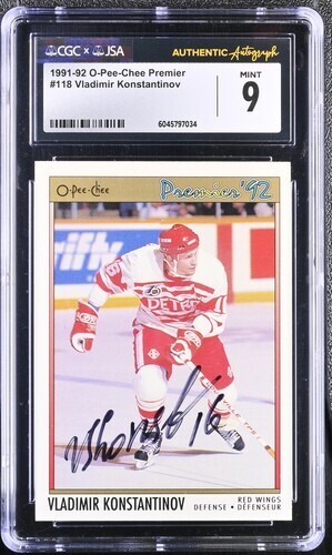 1991-92 OPC Premier #118 Vladimir Konstantinov RC Signed Rookie CGC 9 JSA Auto - Picture 7 of 7