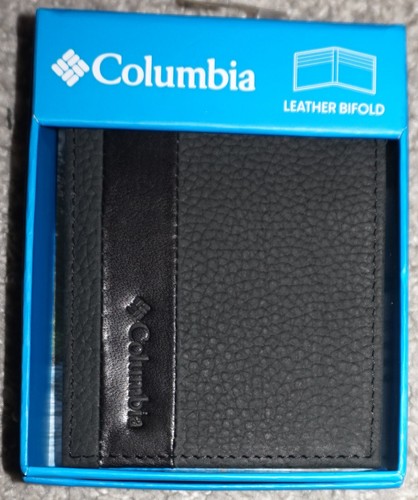 Columbia Mens Bifold Passcase Wallet Soft Black Matte Embossed Leather NIB - Picture 2 of 6
