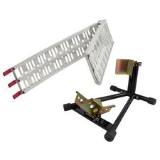 Warrior Motorcycle Folding Loading Ramp & Heavy Duty Wheel Chock Combo