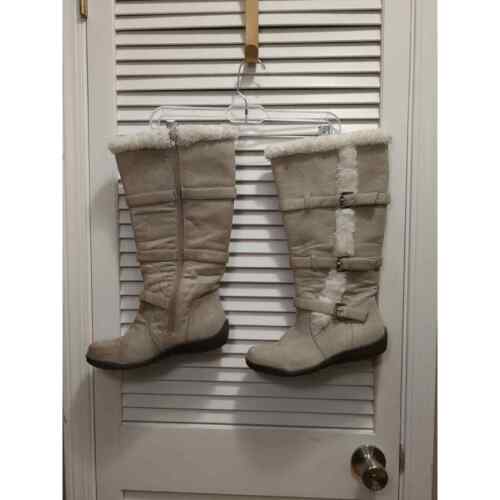 Hot Cakes Beige Faux Fur Lined Knee High Full Zip Boots Bobcat Women's size 9W - Picture 1 of 12