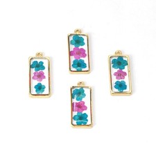 Clearance 8PCS Gold Tone Dried Flower Resin Rectangle Charm Pendant GBY323