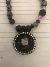 Retro Black Hello Kitty Crystal Pendant Quartz Jasper Hematite Bead Necklace