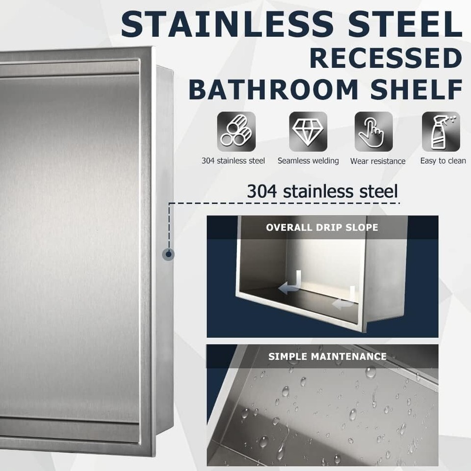 Shower Niche Stainless Steel Multi size Brushed Nickel Wall-Inserted ...