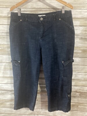 CJ Banks Misses size 16w denim Jean Capris pants roll tab dark