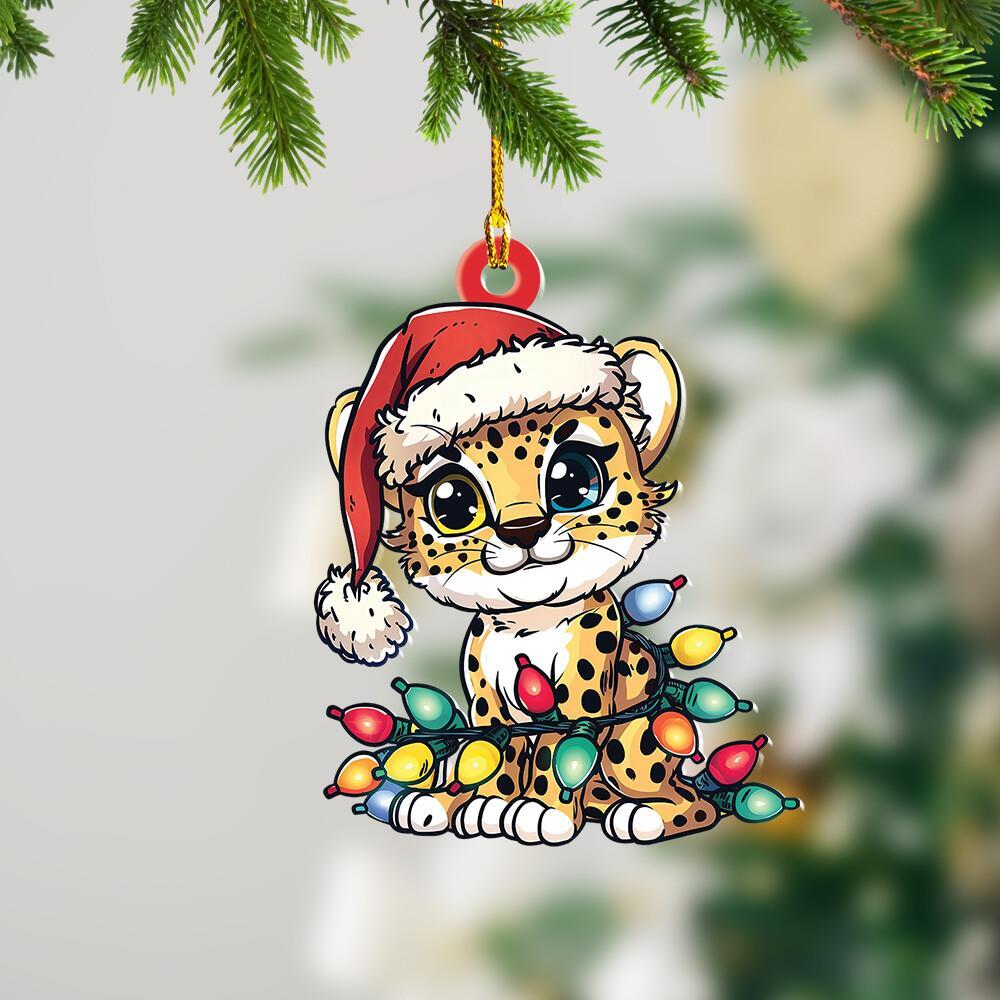 Cheetah Christmas Lights Ornament  Cheetah Xmas Ornament  Cheetah Car Ornament