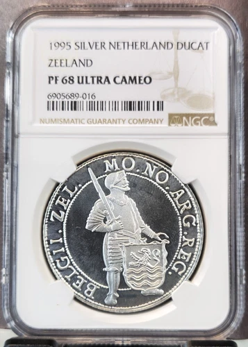 1995 NETHERLANDS SILVER DUCAT ZEELAND NGC PF 68 ULTRA CAMEO SCARCE BEAUTIFUL