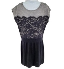 Ann Taylor Loft Wool Dress Size M Black Lace Gray