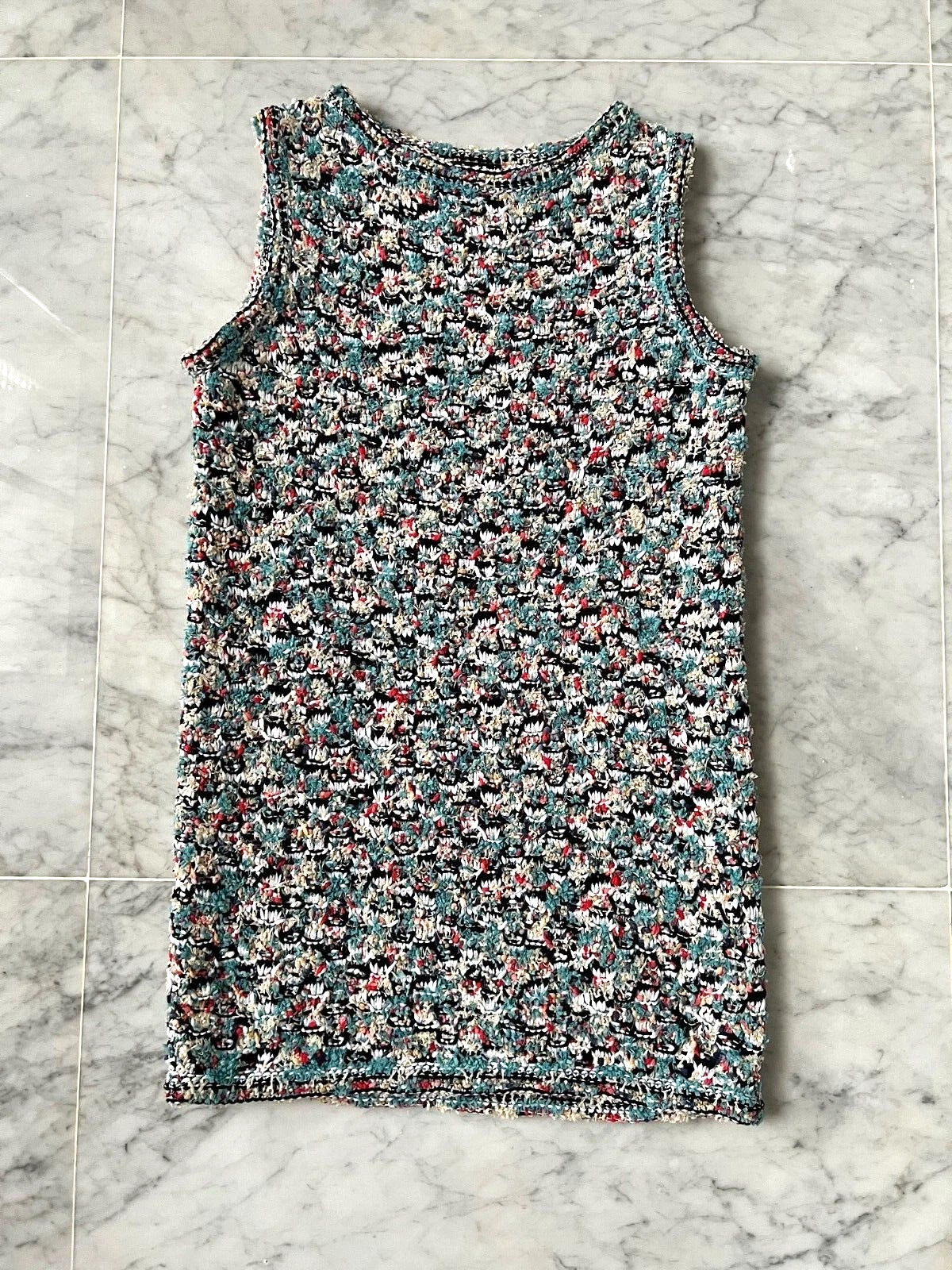 ABITO IN MAGLIA TWEED MULTICOLORE BLU CHANEL TG 40