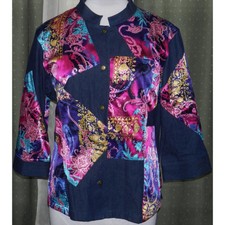 Westbound Woman Size Xl Denim Stretch Patchwork Jacket Buttoned 3/4 Sleeves