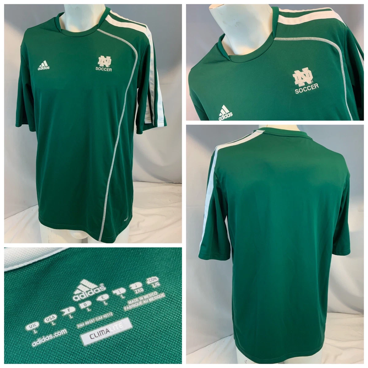 Notre Dame Irish Adidas Soccer Jersey L Green SS Crewneck New YGI J1-353 | eBay