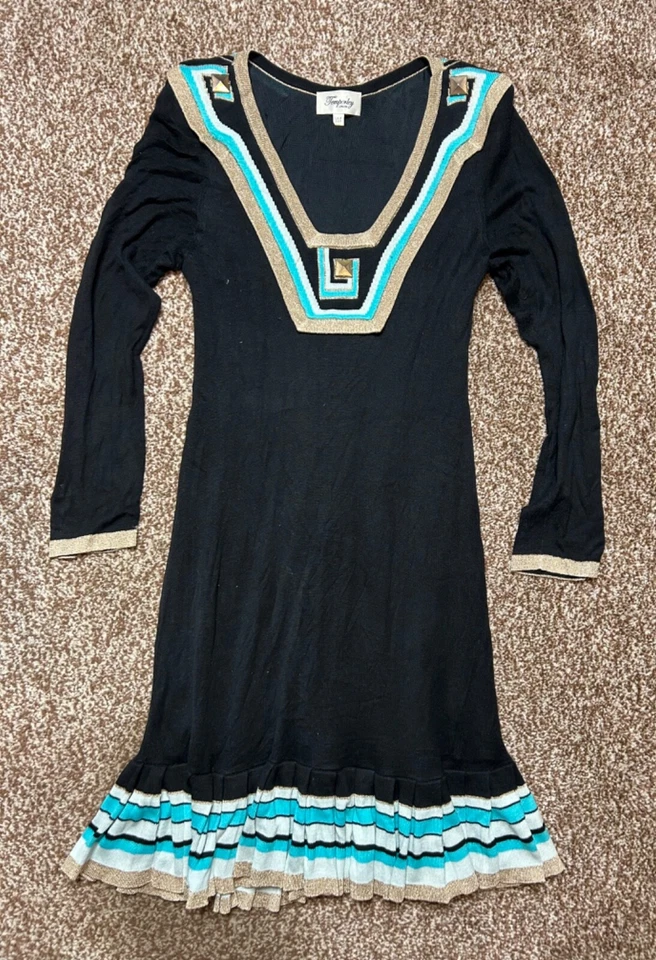 Vestido de mujer TEMPERLEY London negro mezcla de seda tejido ribete dorado talla mediana Foto 4 de 4