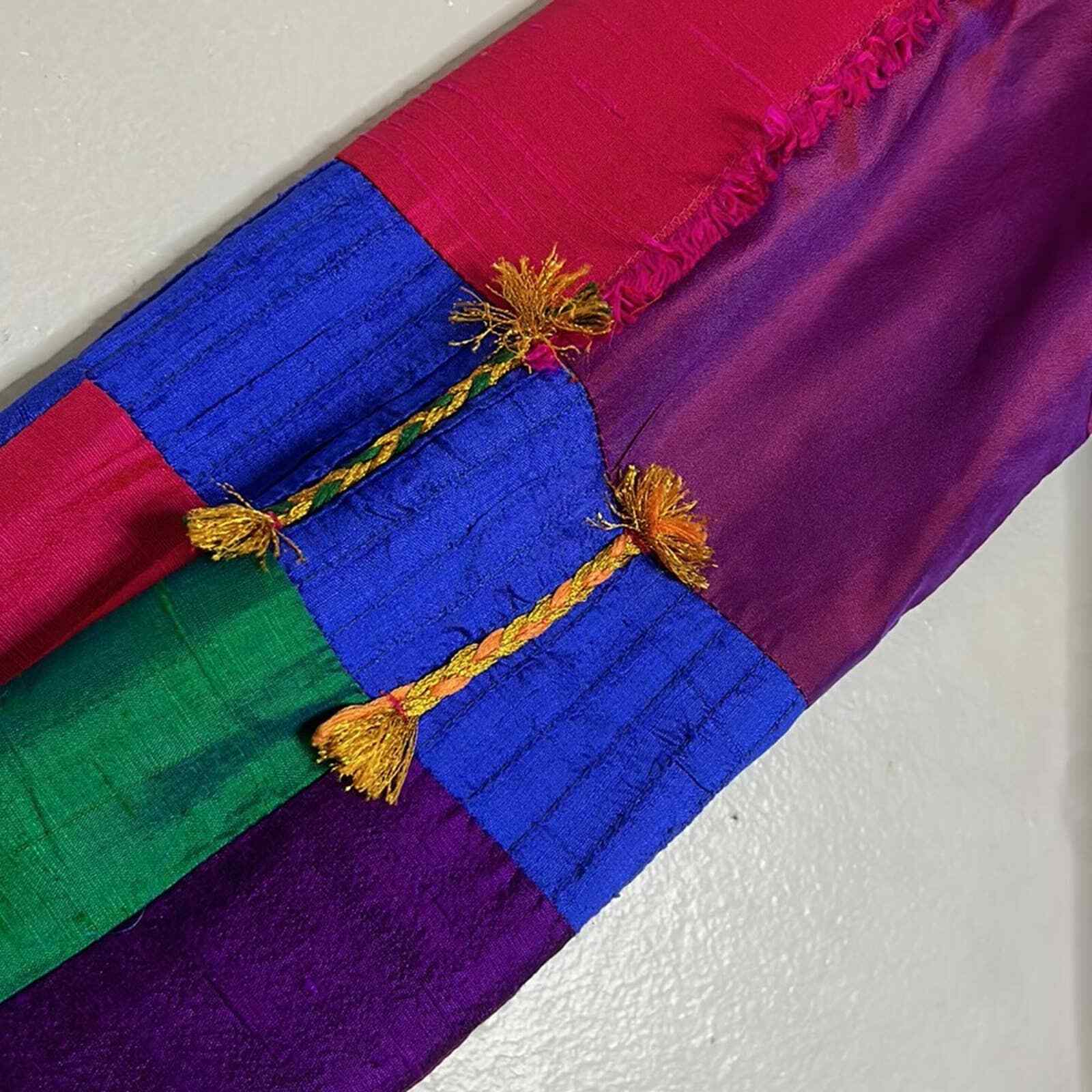 Vintage Boxy Silk Patchwork breaded button up lon… - image 3