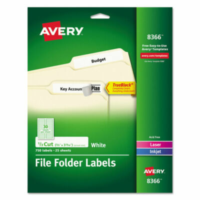 Avery 8366 2/3 inch x 3-7/16 inch File Folder Labels - 750 Count