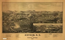 14" x 24" 1887 Antrim, New Hampshire, Bird's Eye Map Antrim