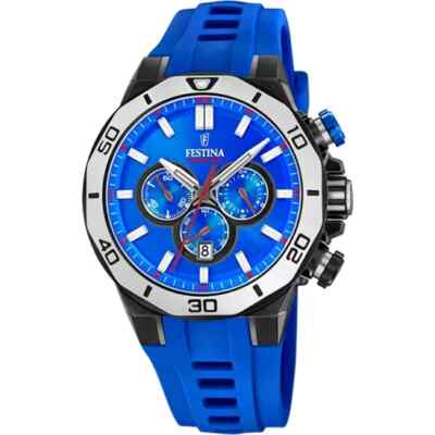 Festina Chrono Sport F204507 Mens Blue Rubber Strap Chronograph Dial Wristwatch