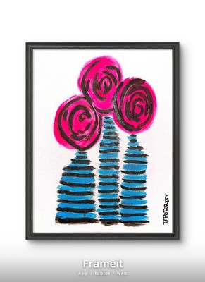 Original, signed, Acrylic on 8x10x1 Canvas Abstract flower vases