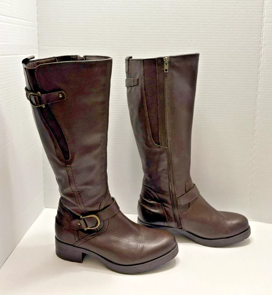 Earth Moraine широкие ботинки женщин коричневый кожаный колена высоты езды Moto размер 9 - Изображение 3 из 4