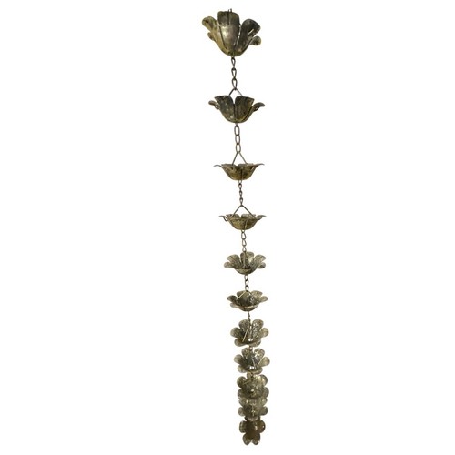 Anthropologie Patina Rain Chain Metal Floral Flower Cups Rose Water Catcher