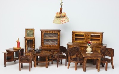 Antique German Dollhouse Dining Living Room Furniture by Paul Hübsch Miniature