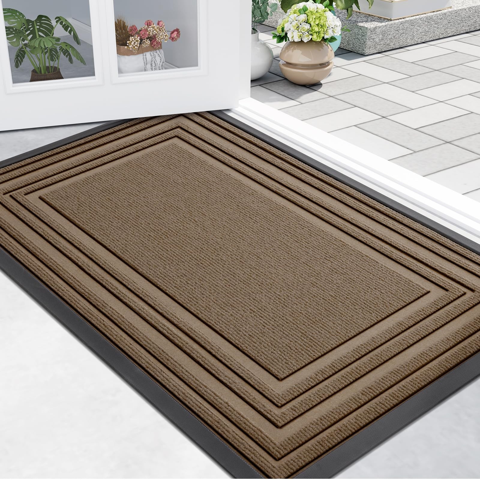 Non-Slip Natural Rubber Front Door Mat for Indoor Outdoor Entrance