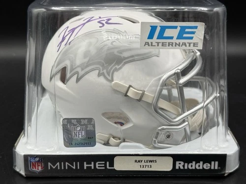 RAY LEWIS Signed BALTIMORE RAVENS Ice Alternate Mini Helmet Beckett COA July ‘16