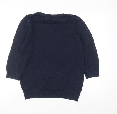 Ralph Lauren Damen Strickpullover Blau Baumwolle L Rundhals Langarm