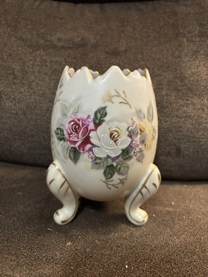 Vintage INARCO Porcelain Hand Painted Cracked Egg Vase Planter 5''