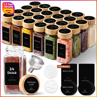 GewüRzgläSer Eckig 24×120Ml Mit Etiketten Bambusdeckel Edelstahltrichter