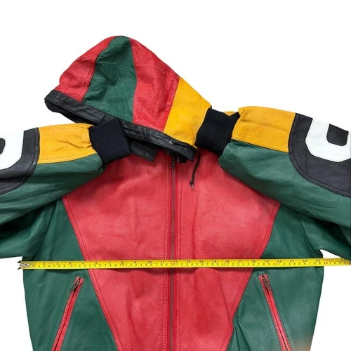 VTG 90s HARAJUKU MOTHER 8 BALL COLORBLOCK LEATHER HOODIE JACKET SIZE M image 13