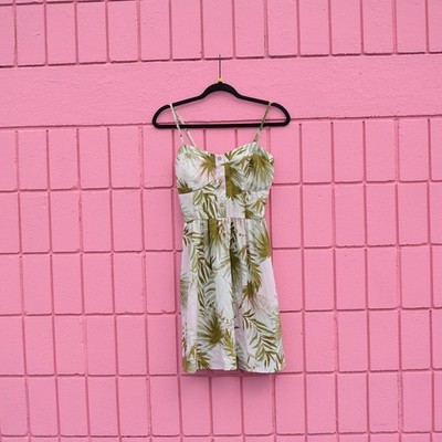 #81 L Bailey Blue Palm Leaf Mini Sundress Pink Green