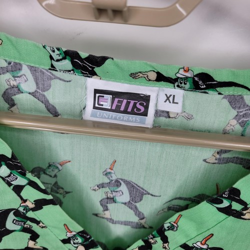 FITS Uniforms Scrub Top XL Green Fleet Enema man Superhero Print commonwealth - Picture 4 of 9