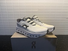 On Cloudmonster Cushioned Breathable Running Trainers White/Grey/Black UK 8