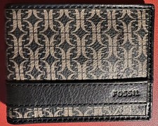 Fossil Lufkin Bifold Black/Brown Leather Wallet - Mens NWT