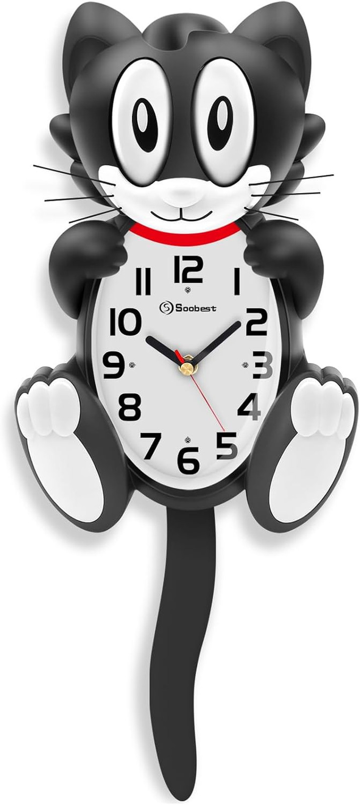 18 Inch 3D Large Cat Wall Clock Battery Operated Silent Non Ticking with Moving