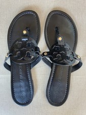 Tory Burch Miller Sandals Sz 10 Black Leather Thong Flat Flip Flops SlipOn Shoes