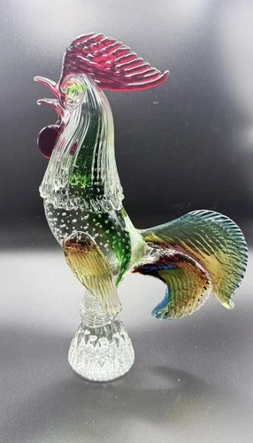 Vintage MCM Hand Blown Murano Glass 12.5" Rooster with Original Label Italy