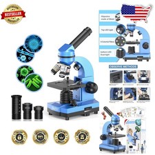 Student Microscope 1000X Blue, 52pc Educational Kit, Dual LED Light, Metal Frame