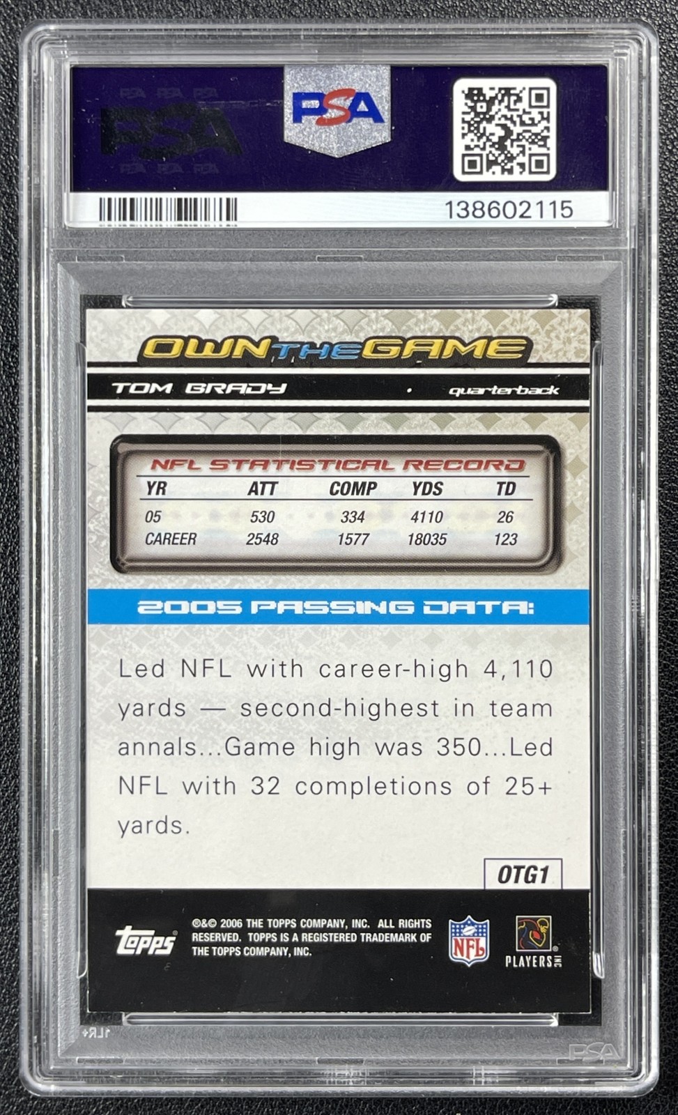 TOM BRADY PSA 8 2006 TOPPS #OTG1 OWN THE GAME PATRIOTS 2115 view 2