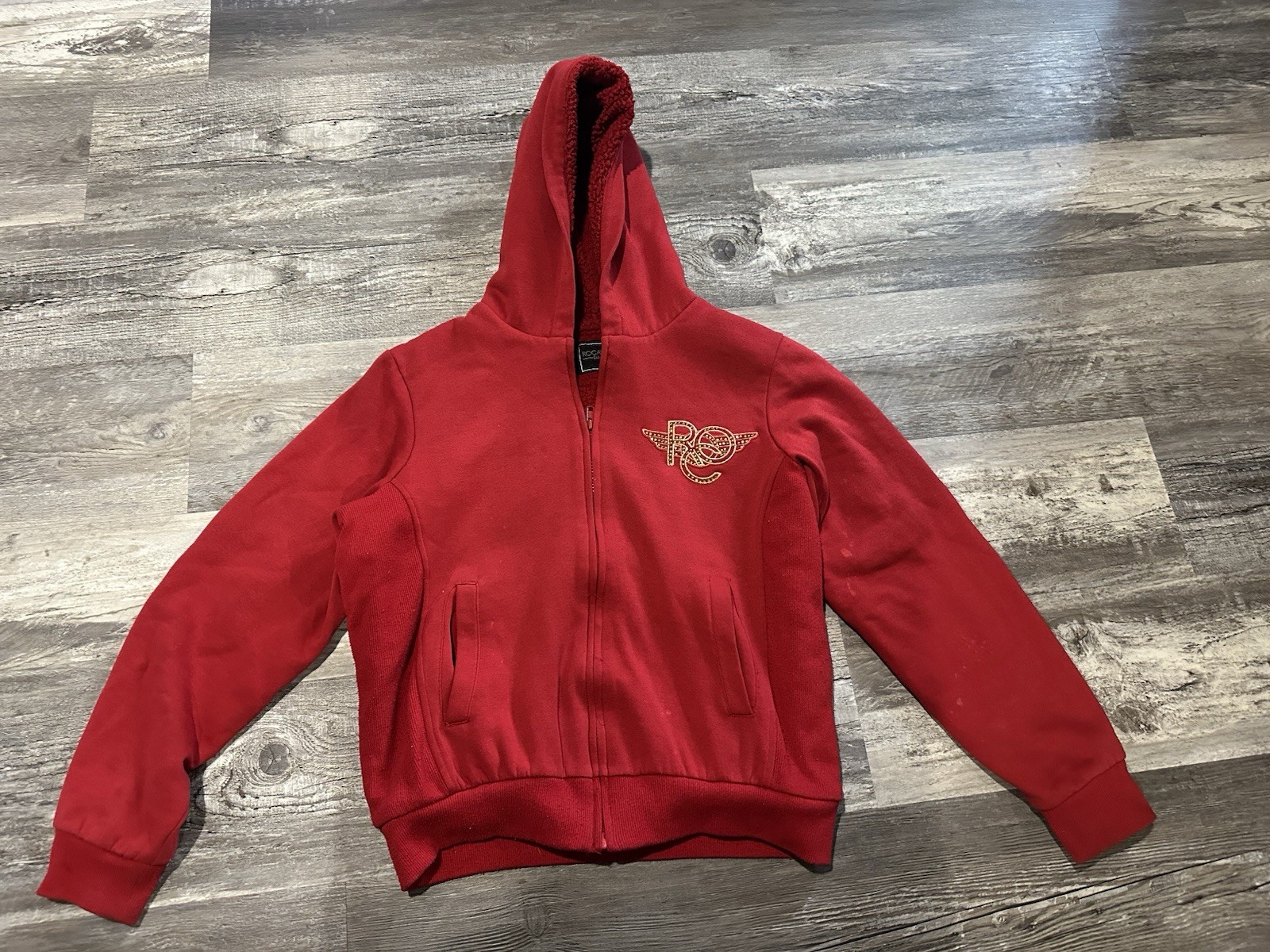 rocawear jacket women’s Sz L Red Y2K Vintage Thermal Hiphop Rhinestone