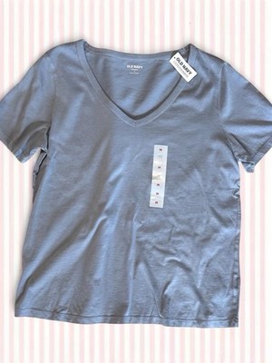 Old Navy Women s Medium NWT Dusty Blue V-Neck Short Sleeve Tee 100% Cotton