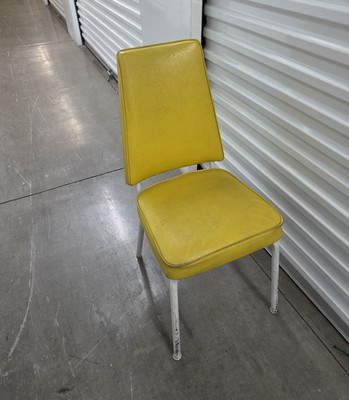 Virtue of California Mid-Century Modern Yellow Vinyl Dining Chair, White Legs