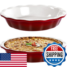 Lareina Deep Dish Pie Pan For Baking 9 Inch Ceramic Fluted Pie Dish For Apple