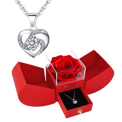 Rose Necklace Gift Box Preserved Flower Jewelry Set Pink