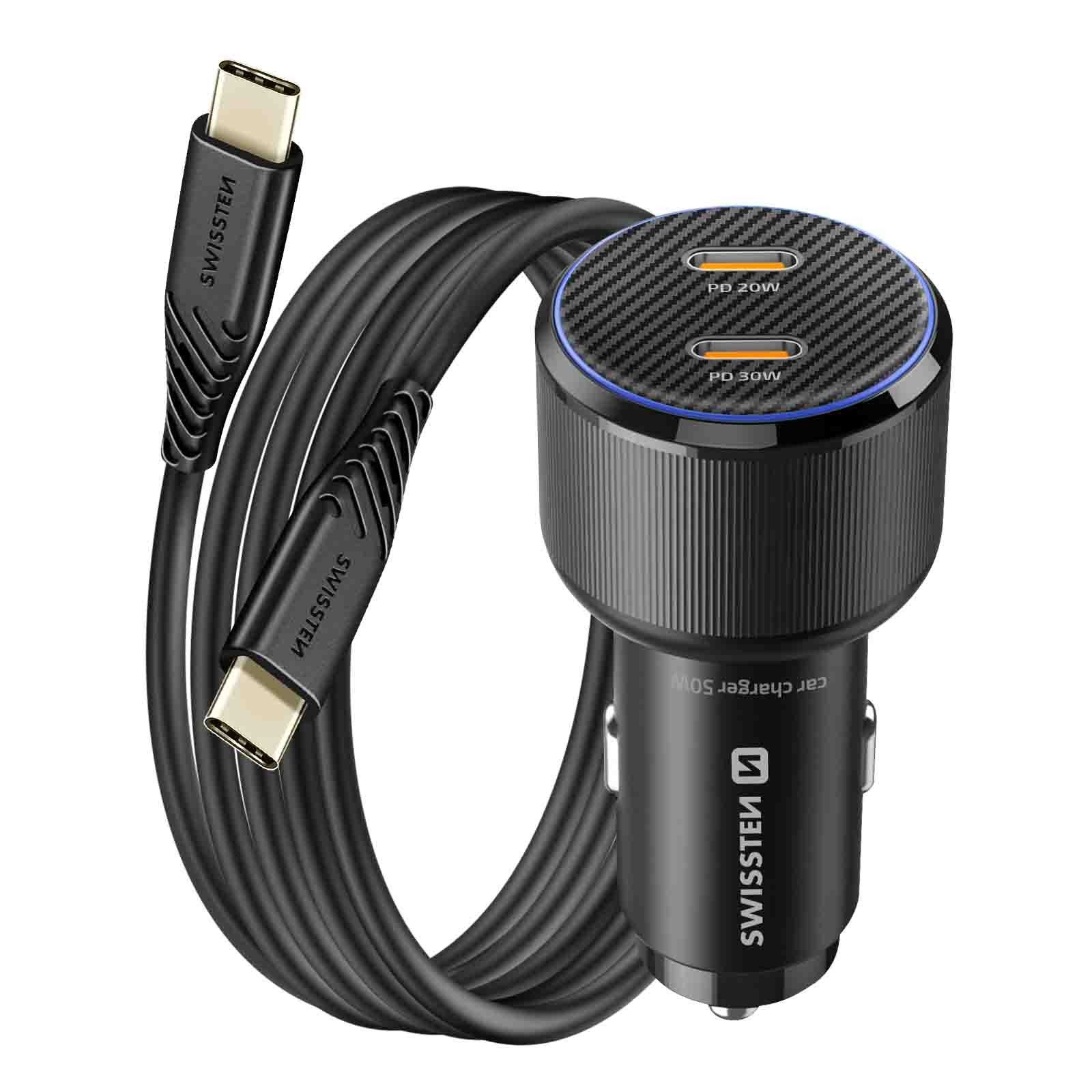 Chargeur de voiture USB C Power Delivery 30W et 20W pour charge rapide