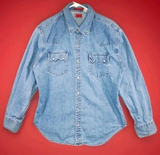 Vintage 2002 Y2K Levi  s Sawtooth Denim Western Shirt Pearl Snap Button Down L